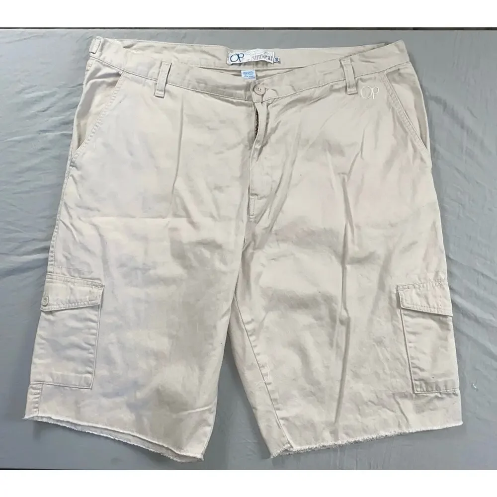 OP Ocean Pacific Vintage Cutoff Cotton Cargo Shorts. Ivory, Men's 40. GUC!!